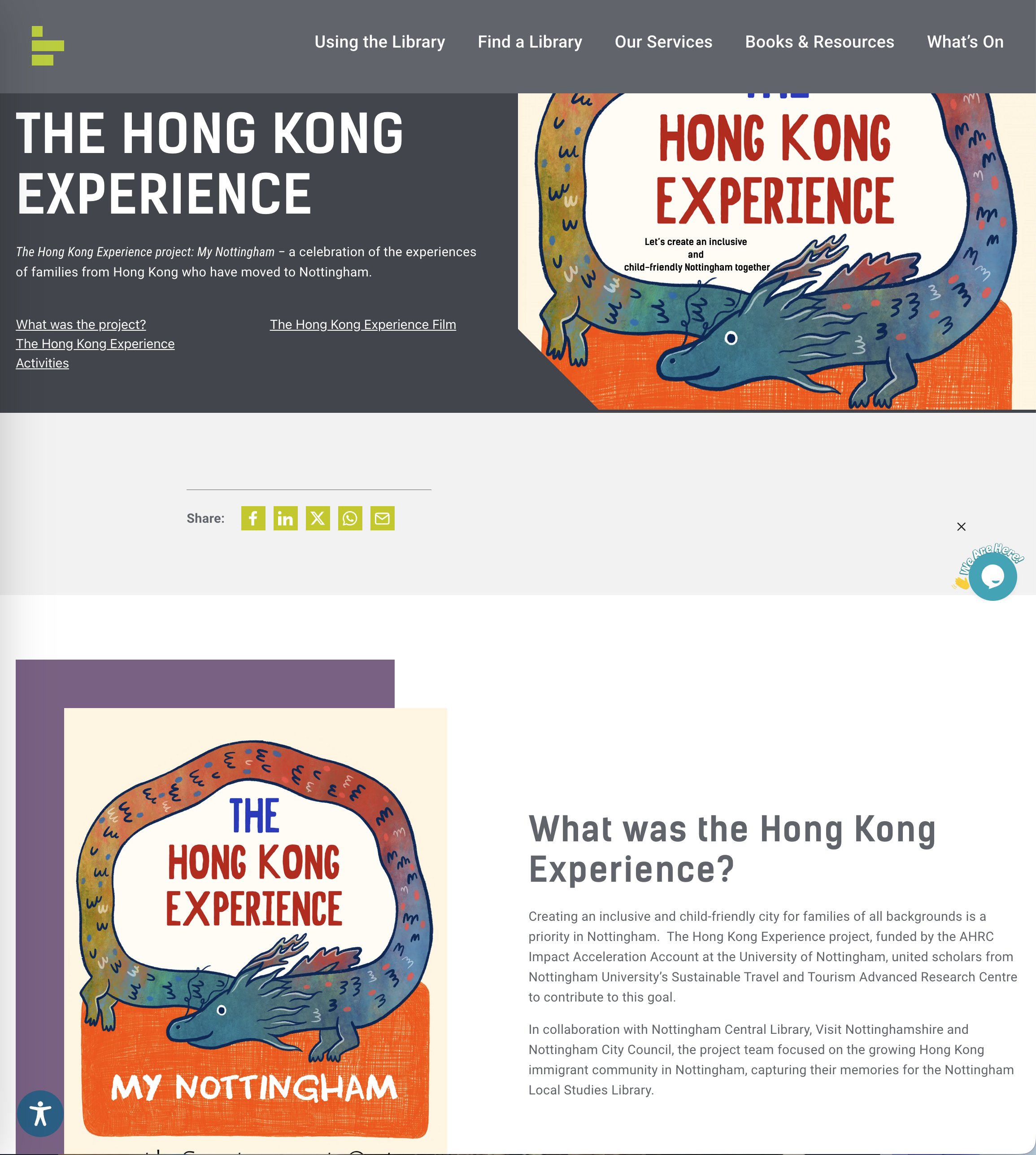 Nottingham City Libraries webpage recording The Hong Kong Experience project